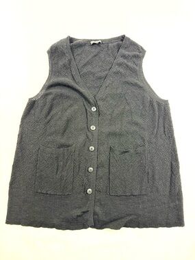 Eileen Fisher V Neck Button Sweater Vest Black
